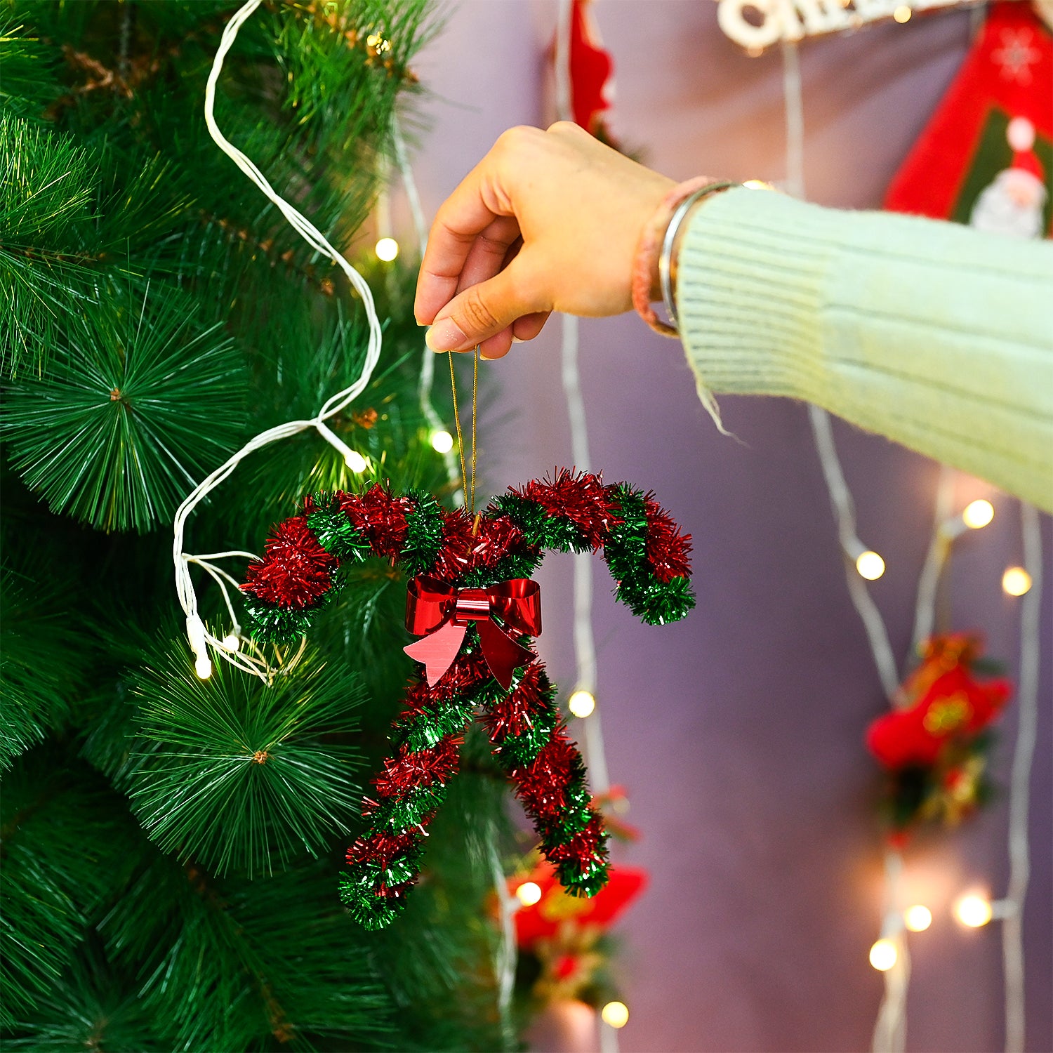 Christmas Hanging Candy Cane Set Of 2 - Red & Green, X-Mas Hanging