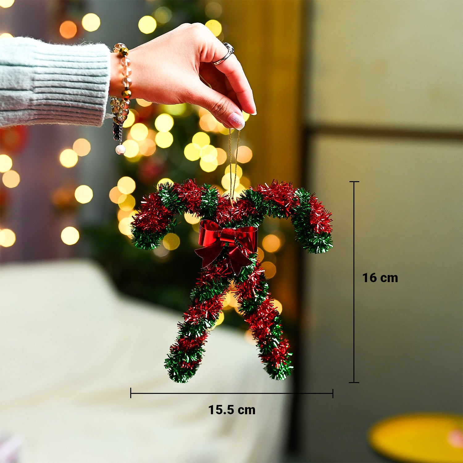 Christmas Hanging Candy Cane Set Of 2 - Red & Green, X-Mas Hanging