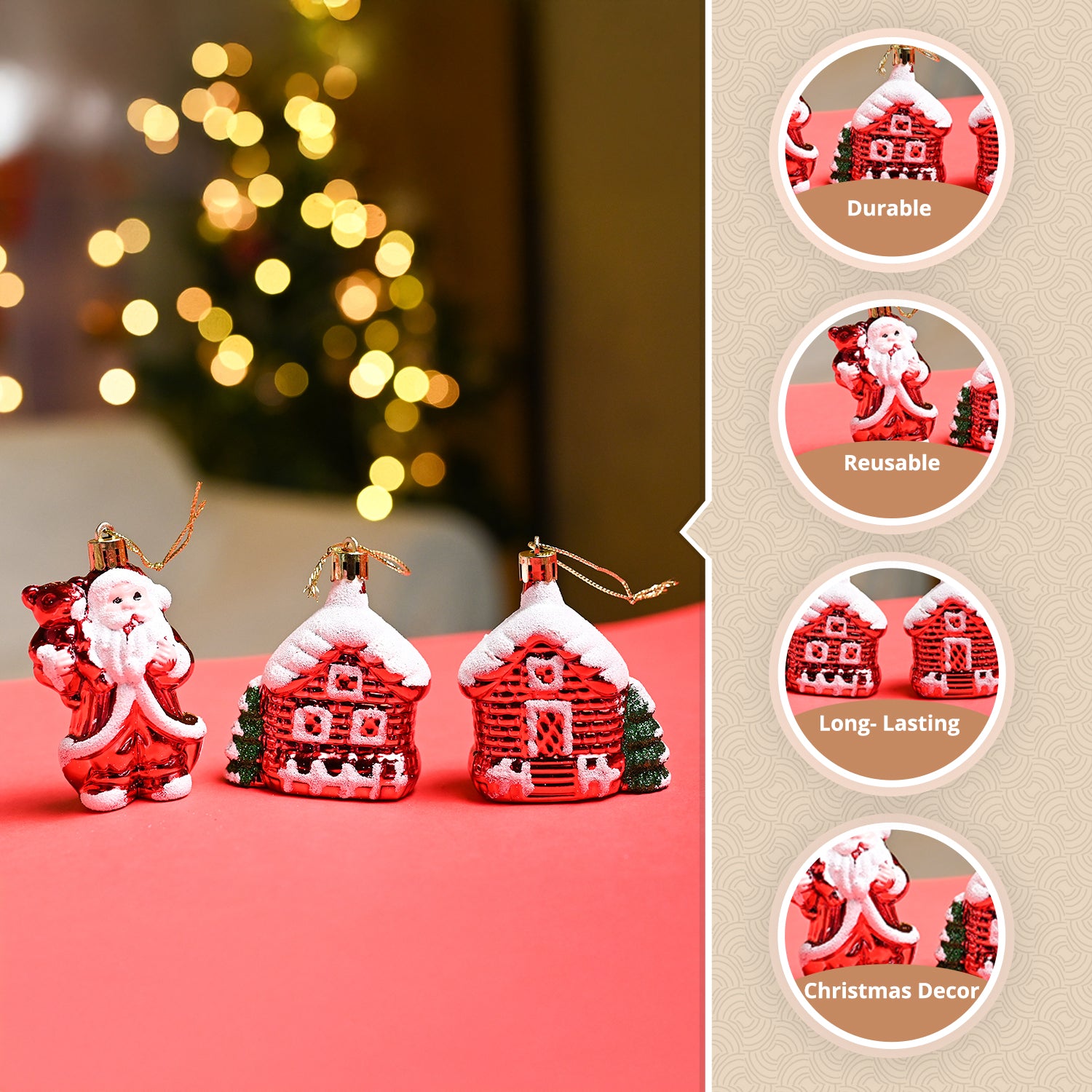Christmas Decoration Set Of 3 Pcs  - Red, X-Mas Hanging