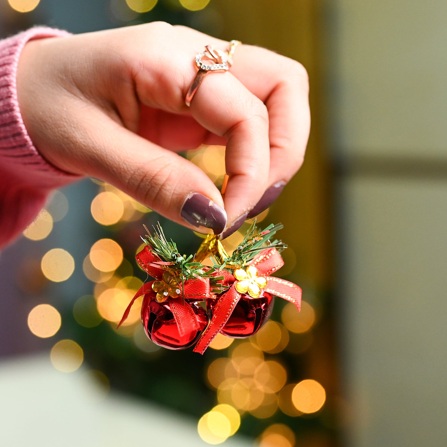 Christmas Hanging Bell Set Of 2 (12 Pcs ) - Red, X-Mas Hanging