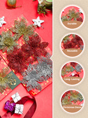 Christmas Decoration Star Set Of 2 (12 Pcs) - Golden & Silver, X-Mas Hanging