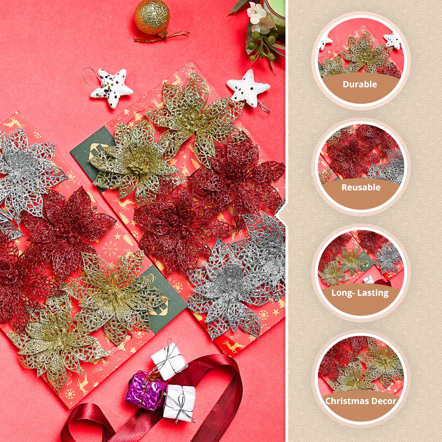 Christmas Decoration Star Set Of 2 (12 Pcs) - Golden & Silver, X-Mas Hanging