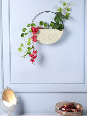 Large Wooden Hanging Planter – Light Green Embossed Design