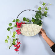 Large Wooden Hanging Planter – Light Green Embossed Design