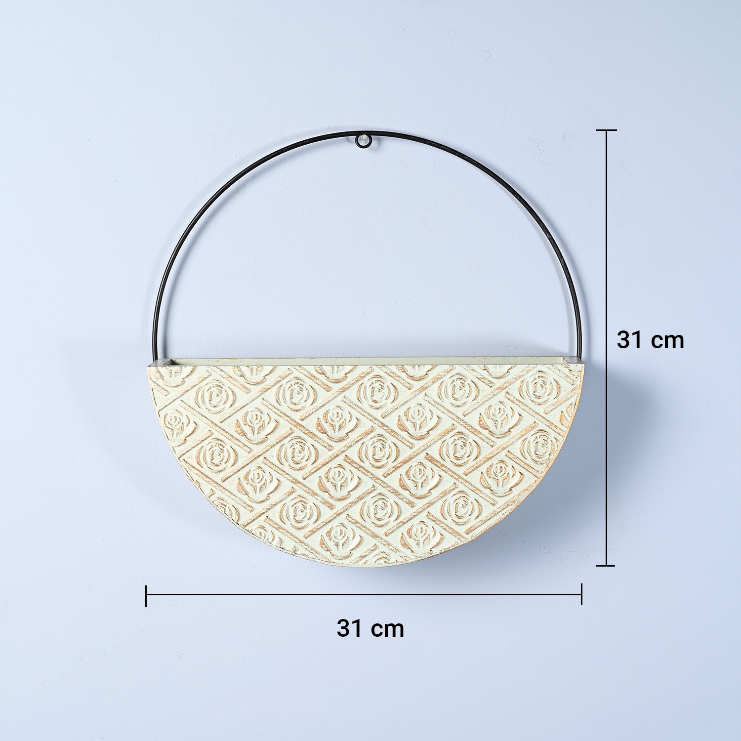 Large Wooden Hanging Planter – Light Green Embossed Design
