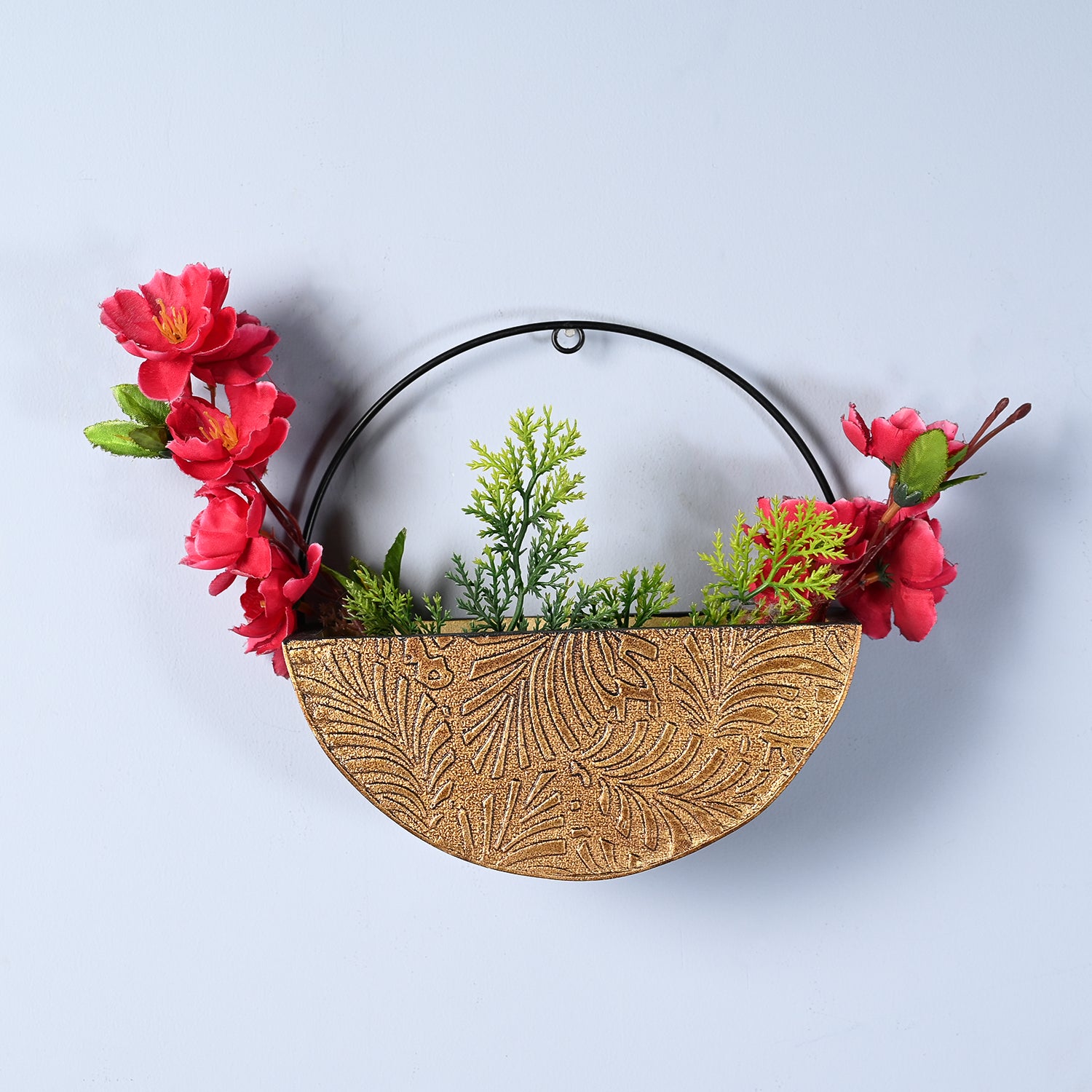 Large Wooden Hanging Planter – Antique Gold Embossed