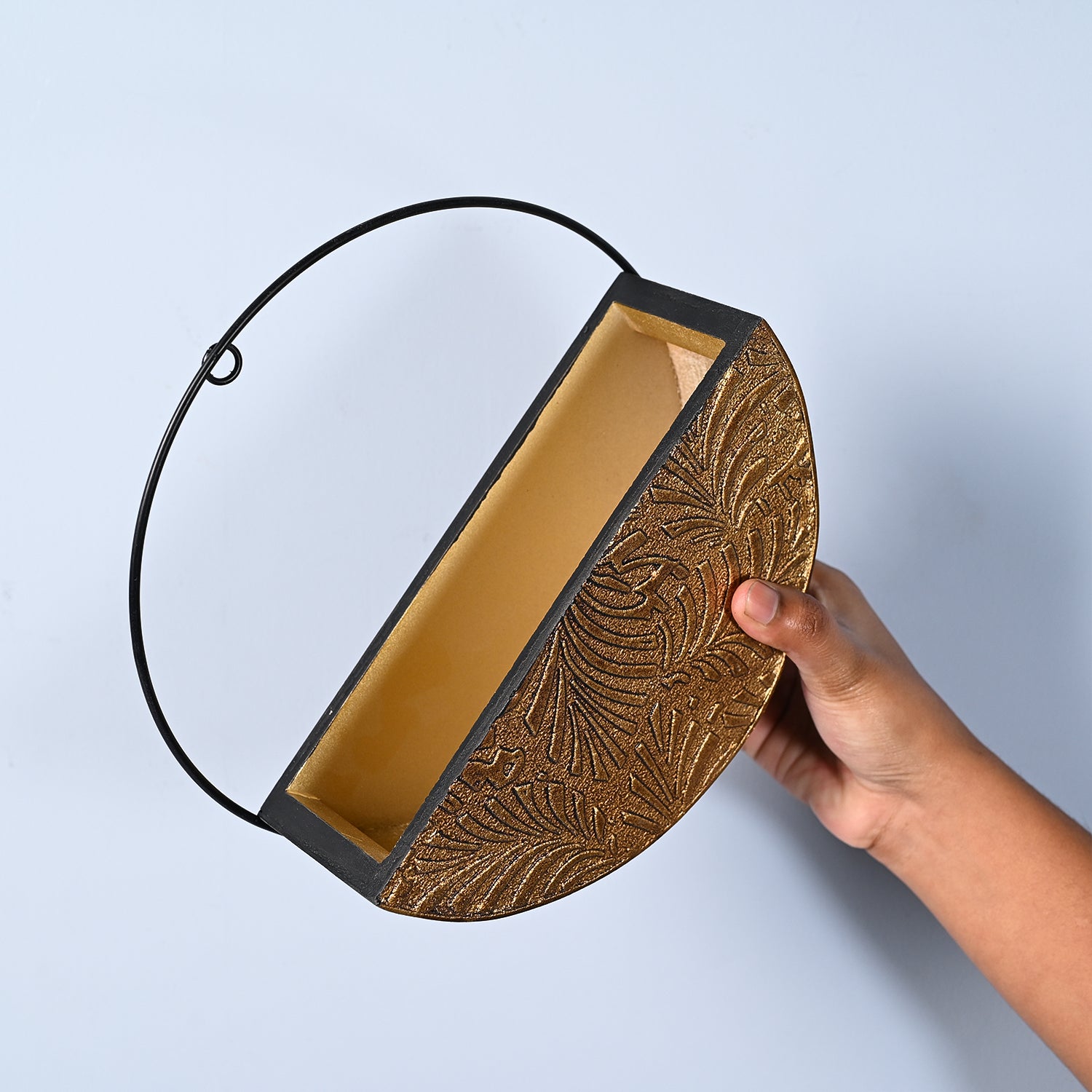 Large Wooden Hanging Planter – Antique Gold Embossed