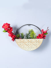 Small Wooden Hanging Planter – Light Green Embossed Design