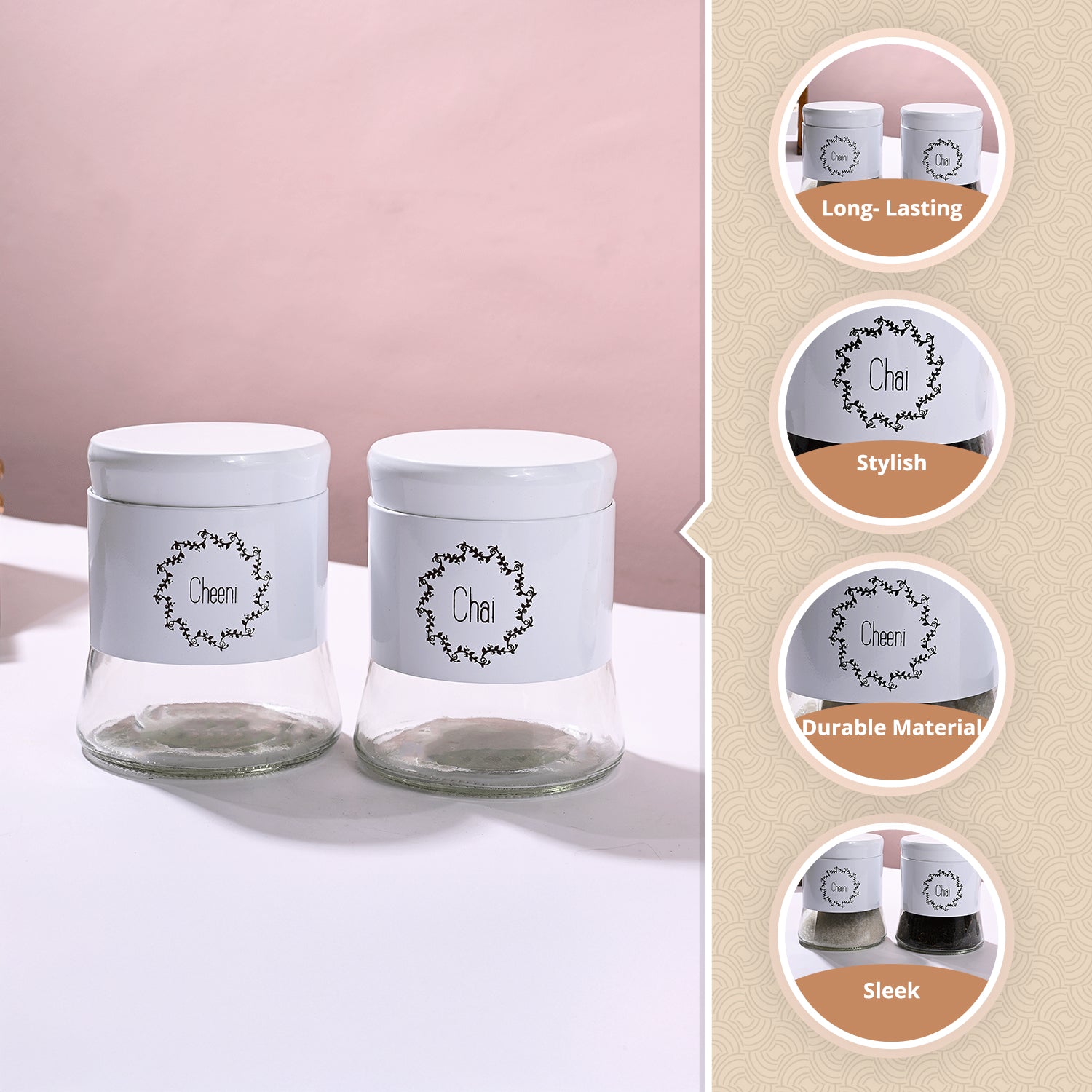 White Tea & Sugar Jar Set Of 2, Each 600mL
