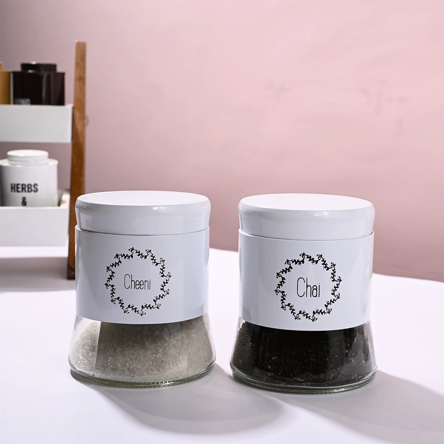 White Tea & Sugar Jar Set Of 2, Each 600mL