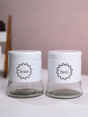 White Biscuit & Namkeen Jar Set Of 2, Each 600mL