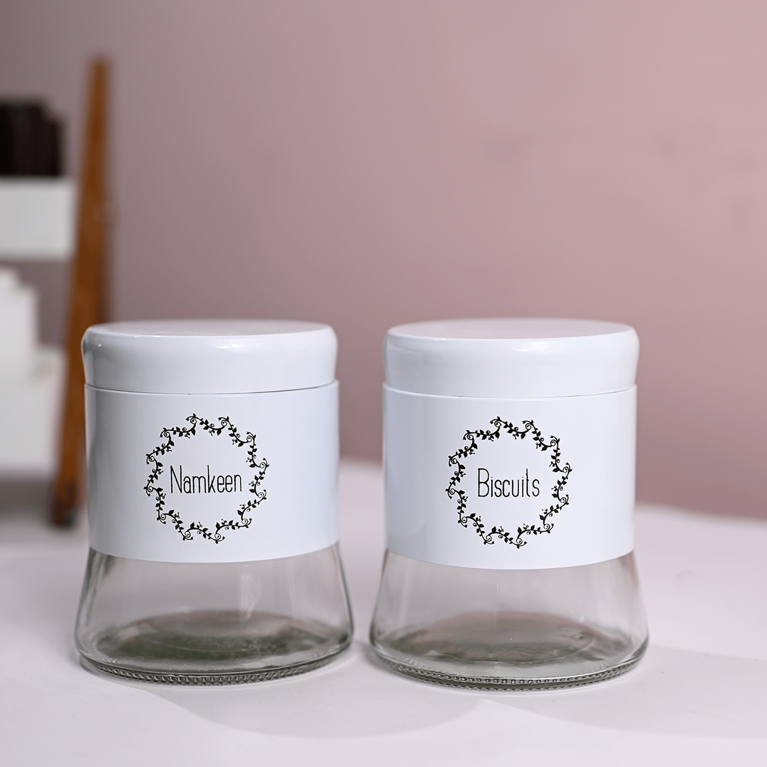 White Biscuit & Namkeen Jar Set Of 2, Each 600mL