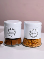 White Biscuit & Namkeen Jar Set Of 2, Each 600mL