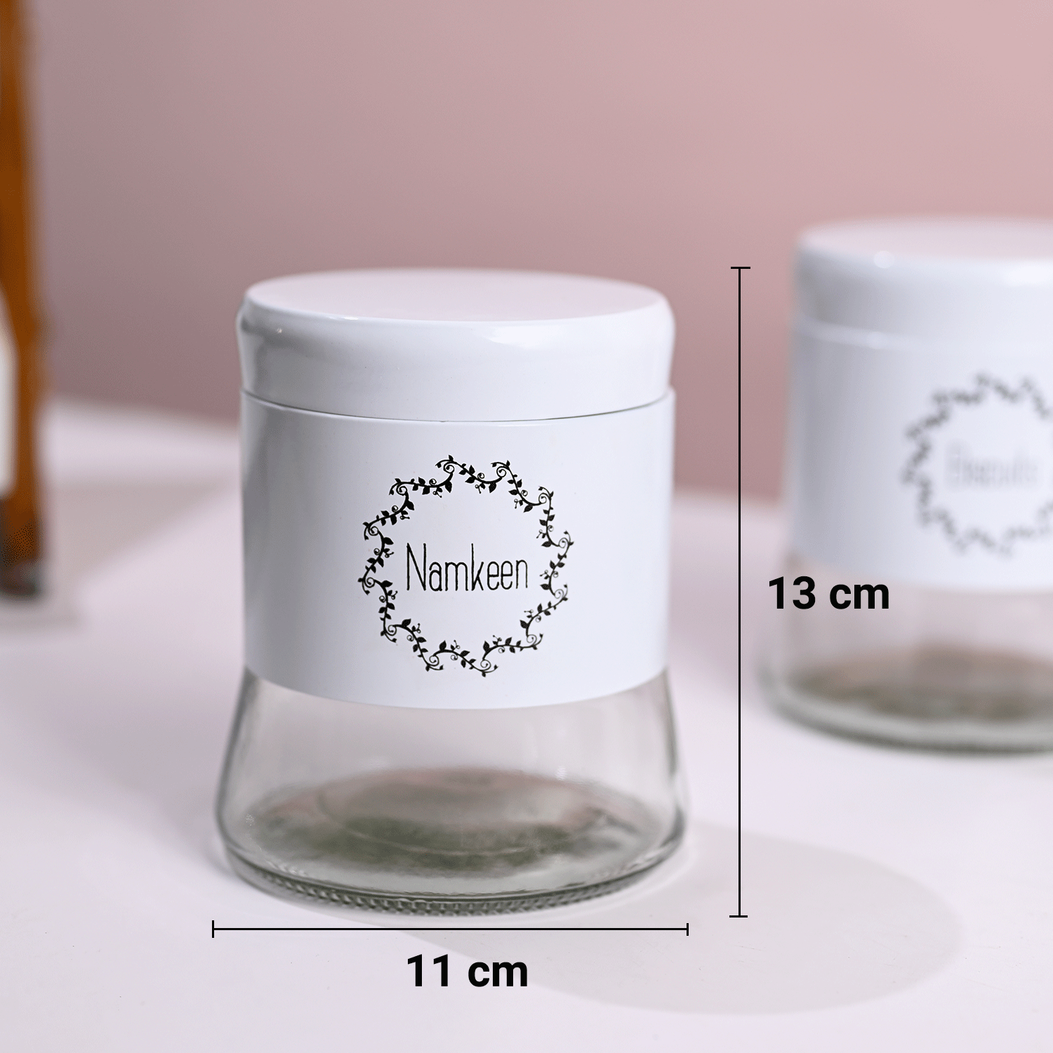 White Biscuit & Namkeen Jar Set Of 2, Each 600mL