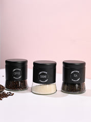 Black Coffee, Tea & Sugar Jar Set Of 3, Each 600mL