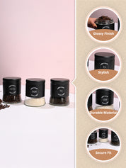 Black Coffee, Tea & Sugar Jar Set Of 3, Each 600mL