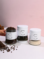 White Coffee, Tea & Sugar Jar Set Of 3, Each 600mL