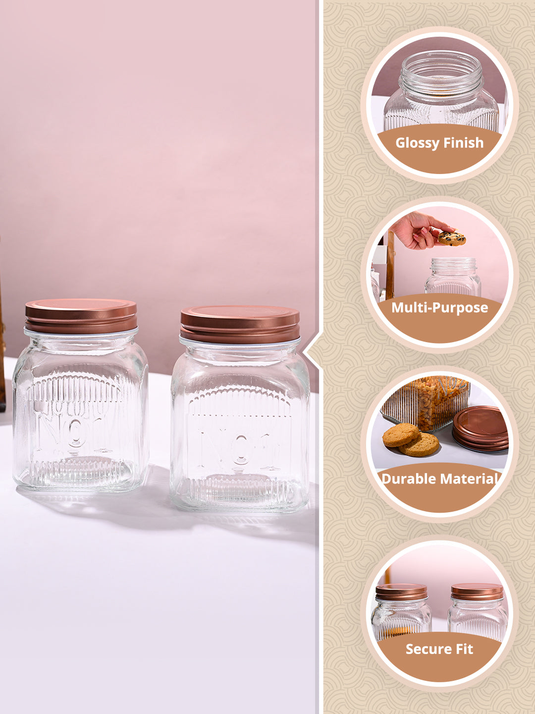 Pack Of 2 Glass Jar Set, 900mL Each