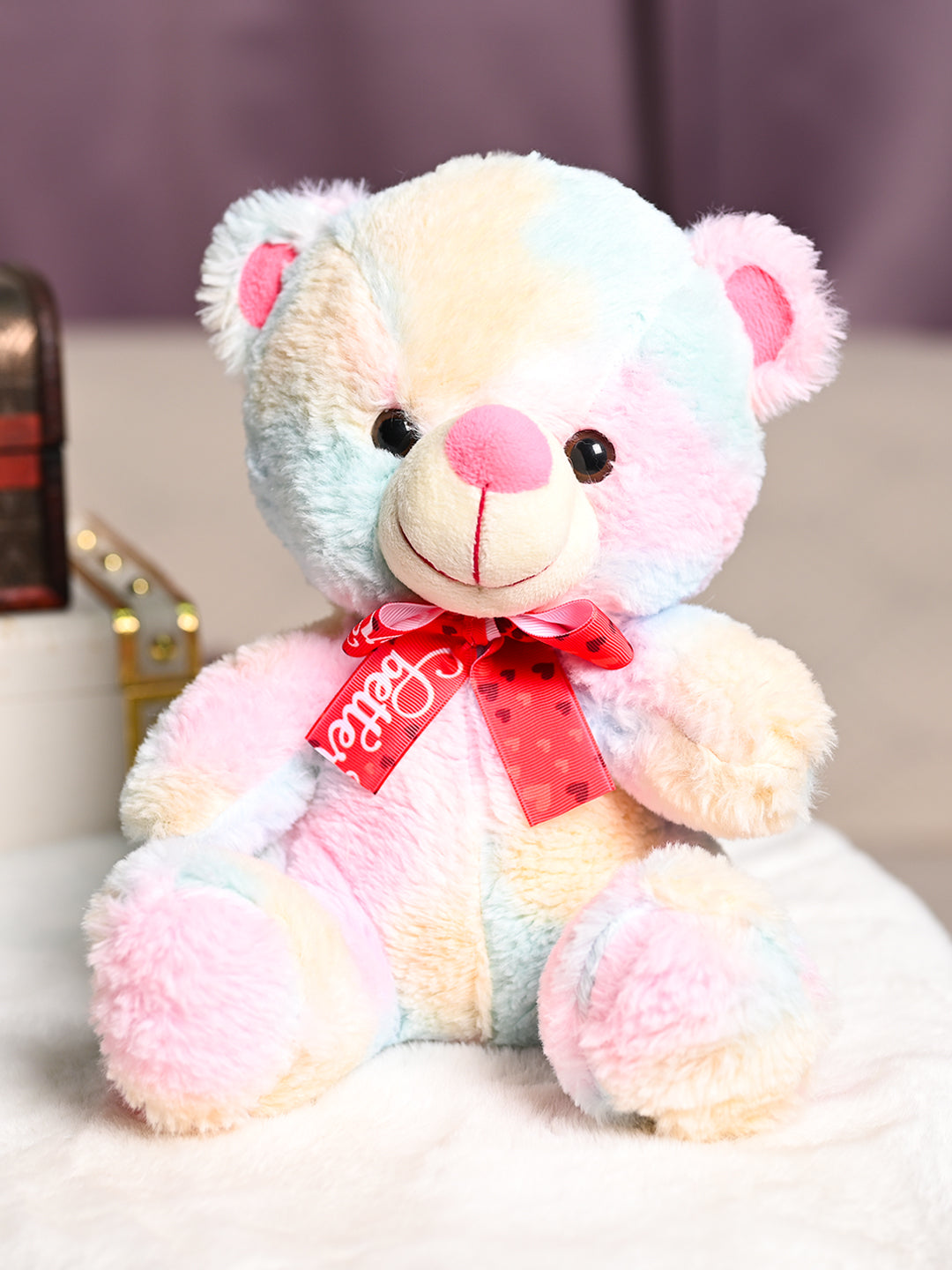 Rainbow Teddy Bear Toy With Neck Bow