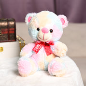 Rainbow Teddy Bear Toy With Neck Bow