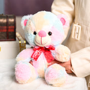 Rainbow Teddy Bear Toy With Neck Bow