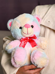 Rainbow Teddy Bear Toy With Neck Bow