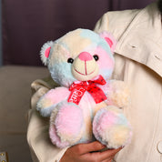 Rainbow Teddy Bear Toy With Neck Bow