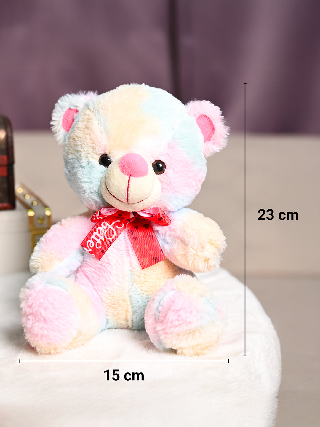 Rainbow Teddy Bear Toy With Neck Bow