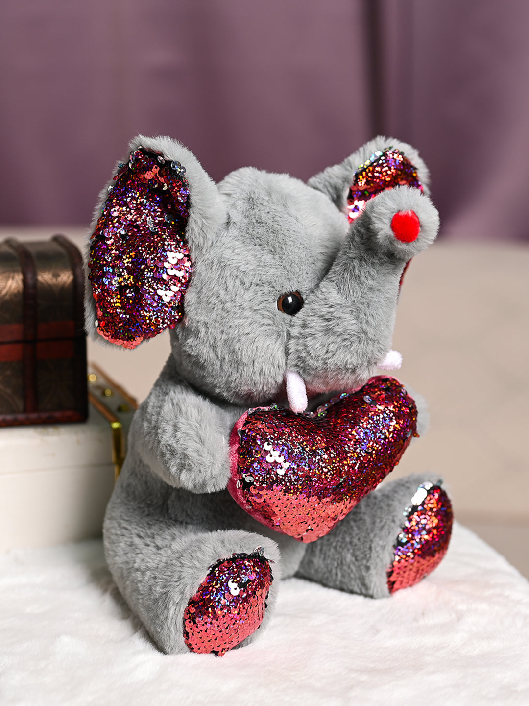 Plush Elephant Toy With Red Heart