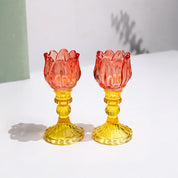 VON CASA Lotus Red & Yellow Glass T-Light Holder – Set of 2