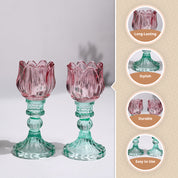 VON CASA Lotus Green & Pink Glass T-Light Holder – Set of 2