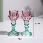 VON CASA Lotus Green & Pink Glass T-Light Holder – Set of 2