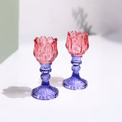 VON CASA Lotus Purple & Pink Glass T-Light Holder – Set of 2