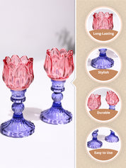 VON CASA Lotus Purple & Pink Glass T-Light Holder – Set of 2