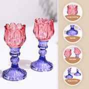 VON CASA Lotus Purple & Pink Glass T-Light Holder – Set of 2