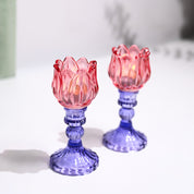 VON CASA Lotus Purple & Pink Glass T-Light Holder – Set of 2