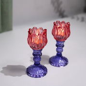 VON CASA Lotus Purple & Pink Glass T-Light Holder – Set of 2