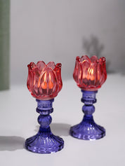 VON CASA Lotus Purple & Pink Glass T-Light Holder – Set of 2