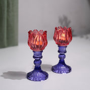 VON CASA Lotus Purple & Pink Glass T-Light Holder – Set of 2