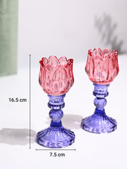 VON CASA Lotus Purple & Pink Glass T-Light Holder – Set of 2