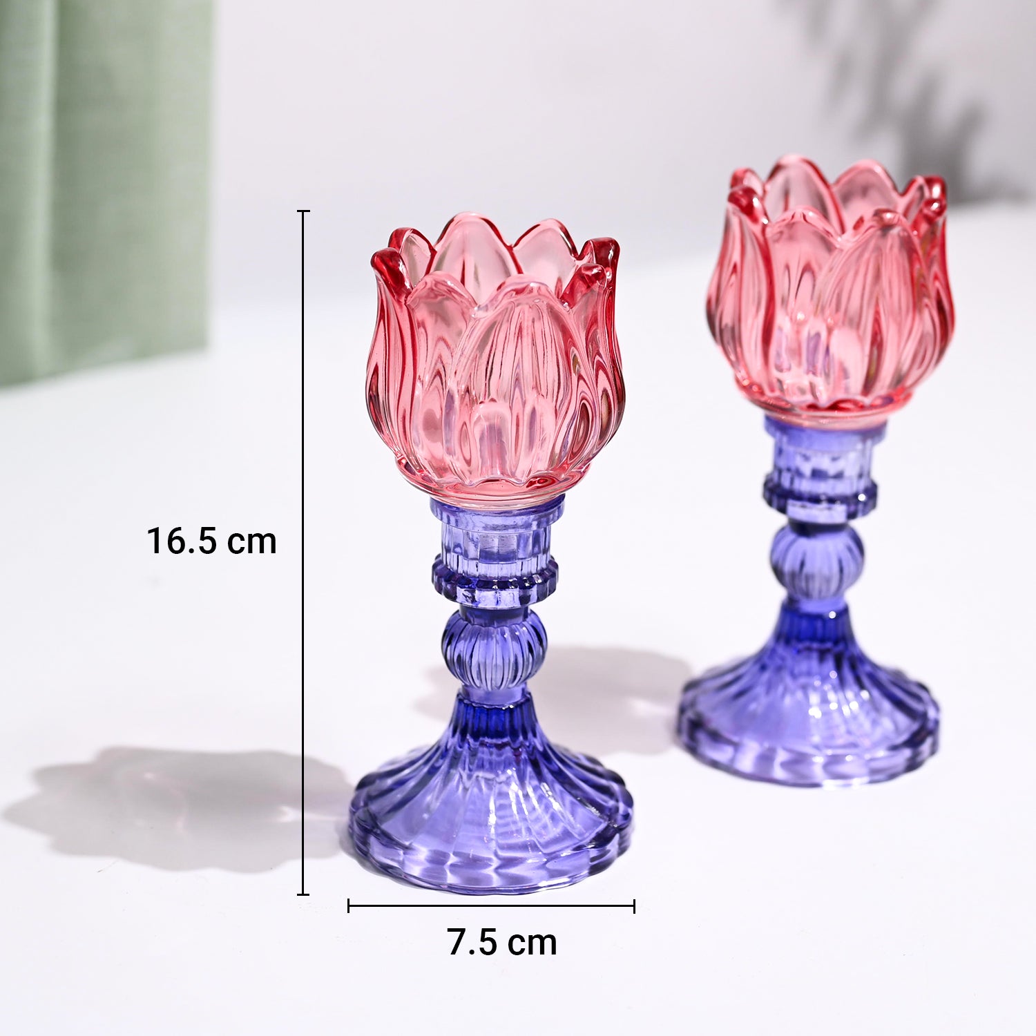 VON CASA Lotus Purple & Pink Glass T-Light Holder – Set of 2