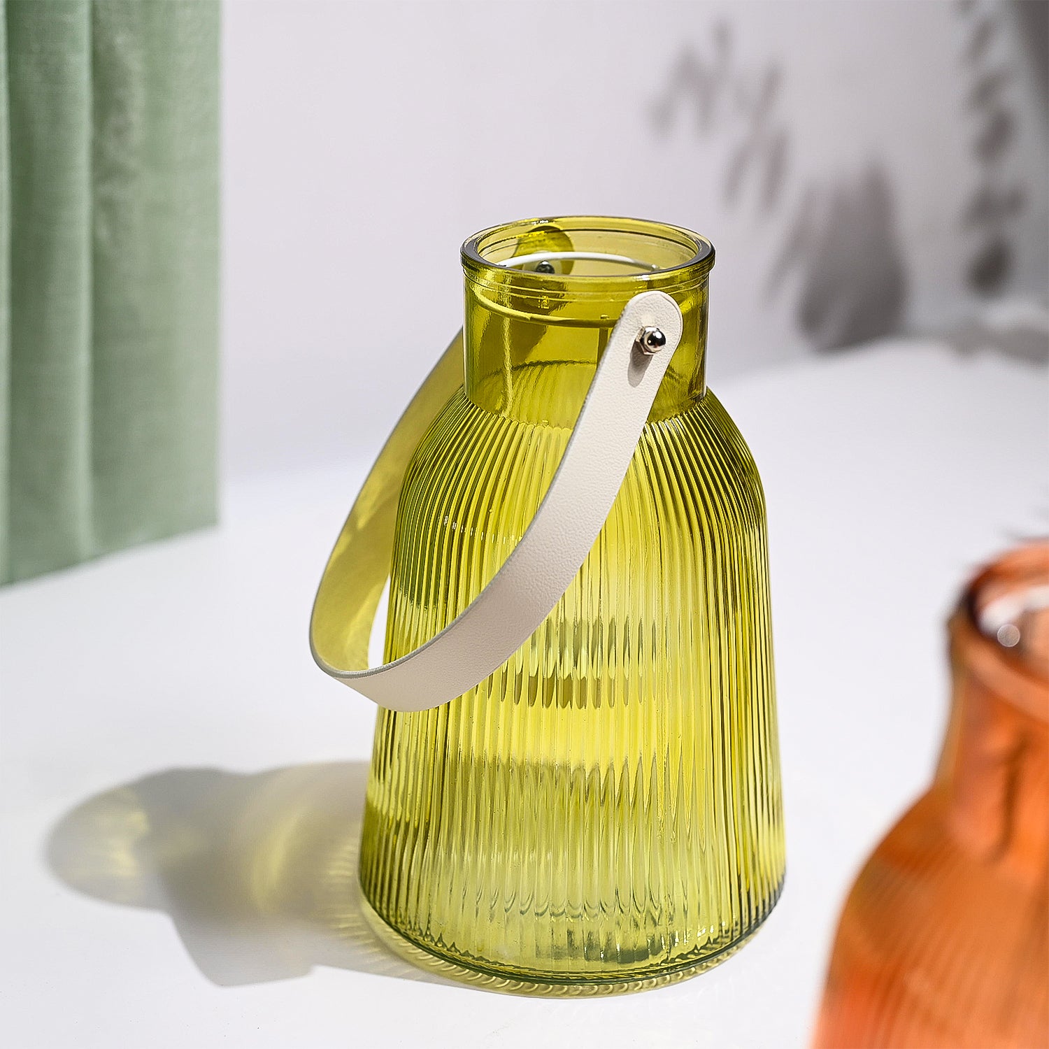 VON CASA Yellow Cylindrical Glass T-Light Holder