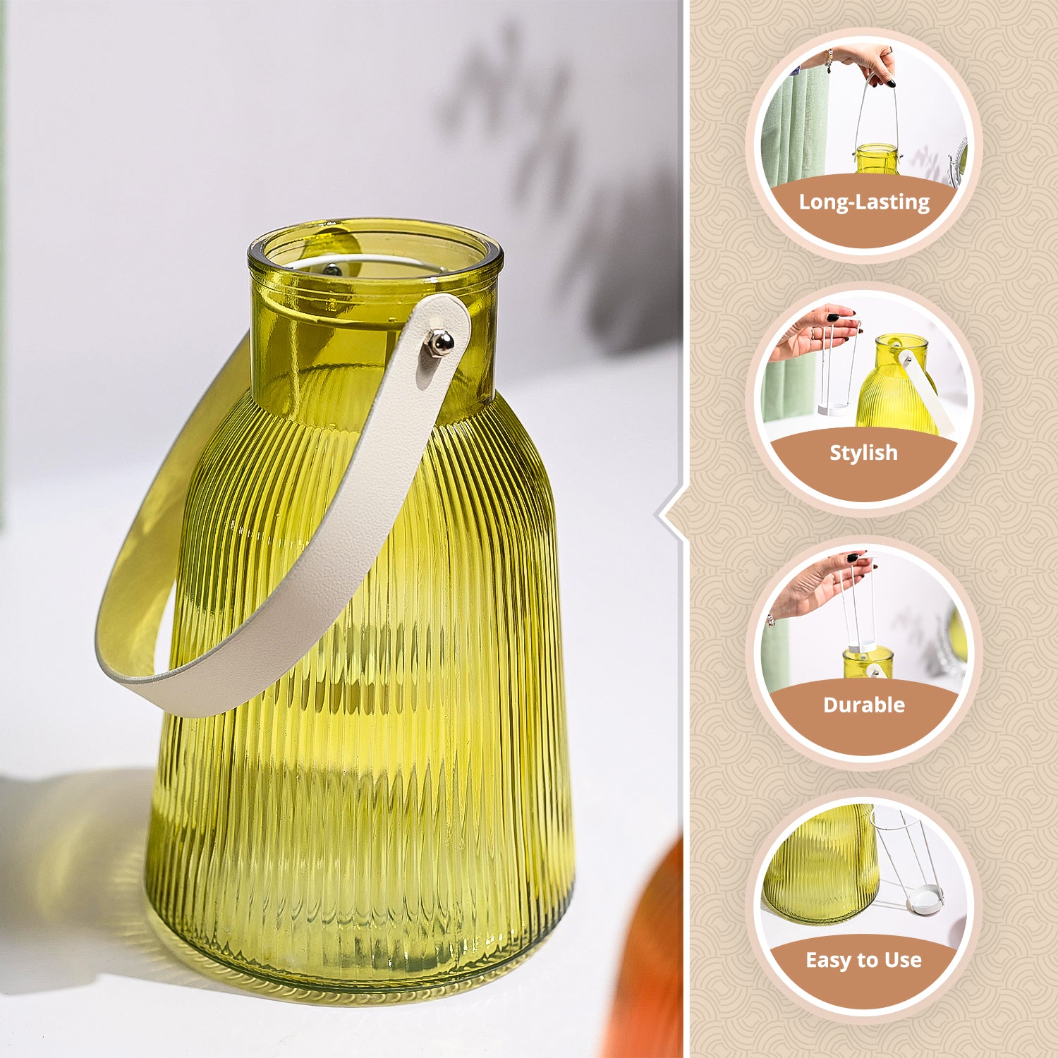 VON CASA Yellow Cylindrical Glass T-Light Holder