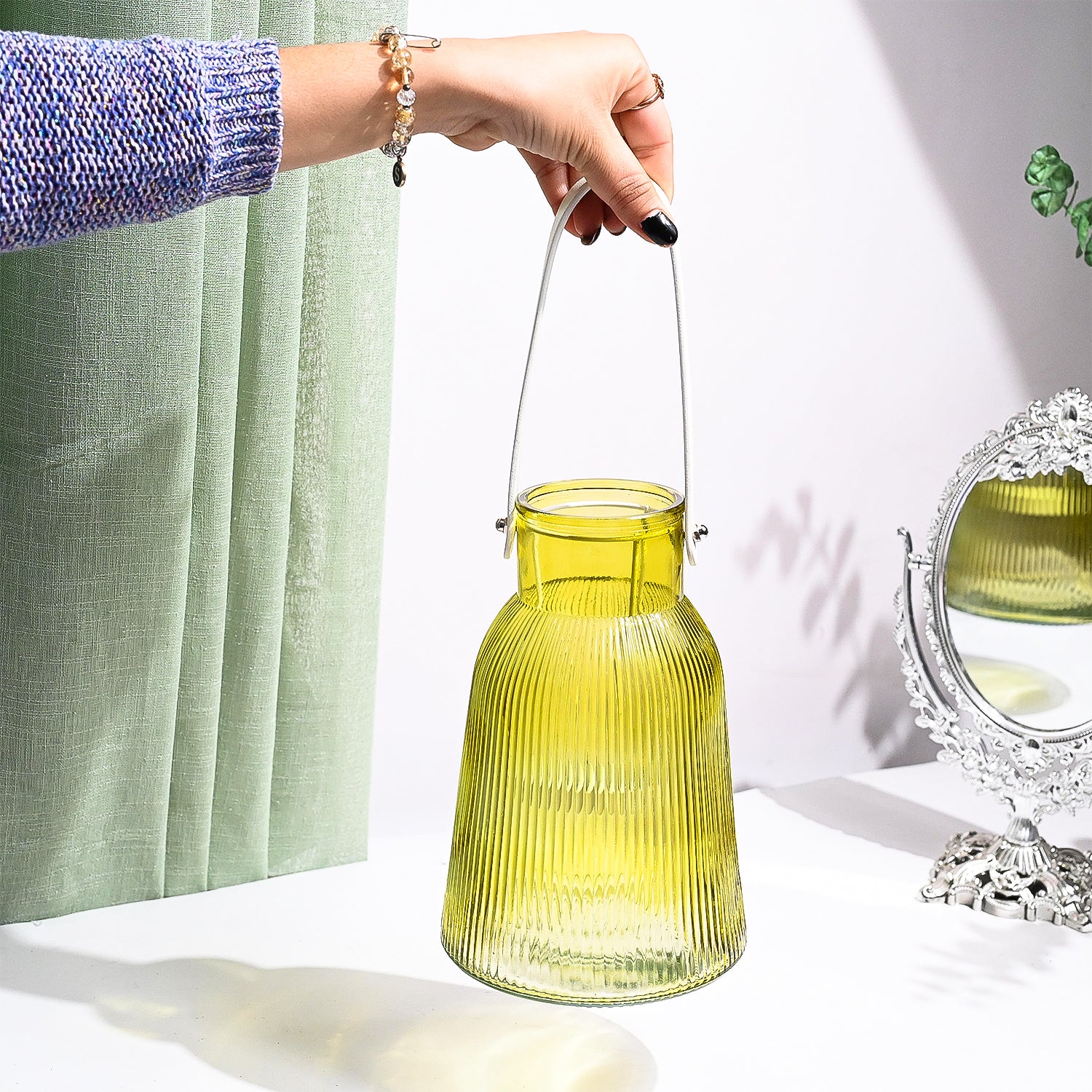 VON CASA Yellow Cylindrical Glass T-Light Holder
