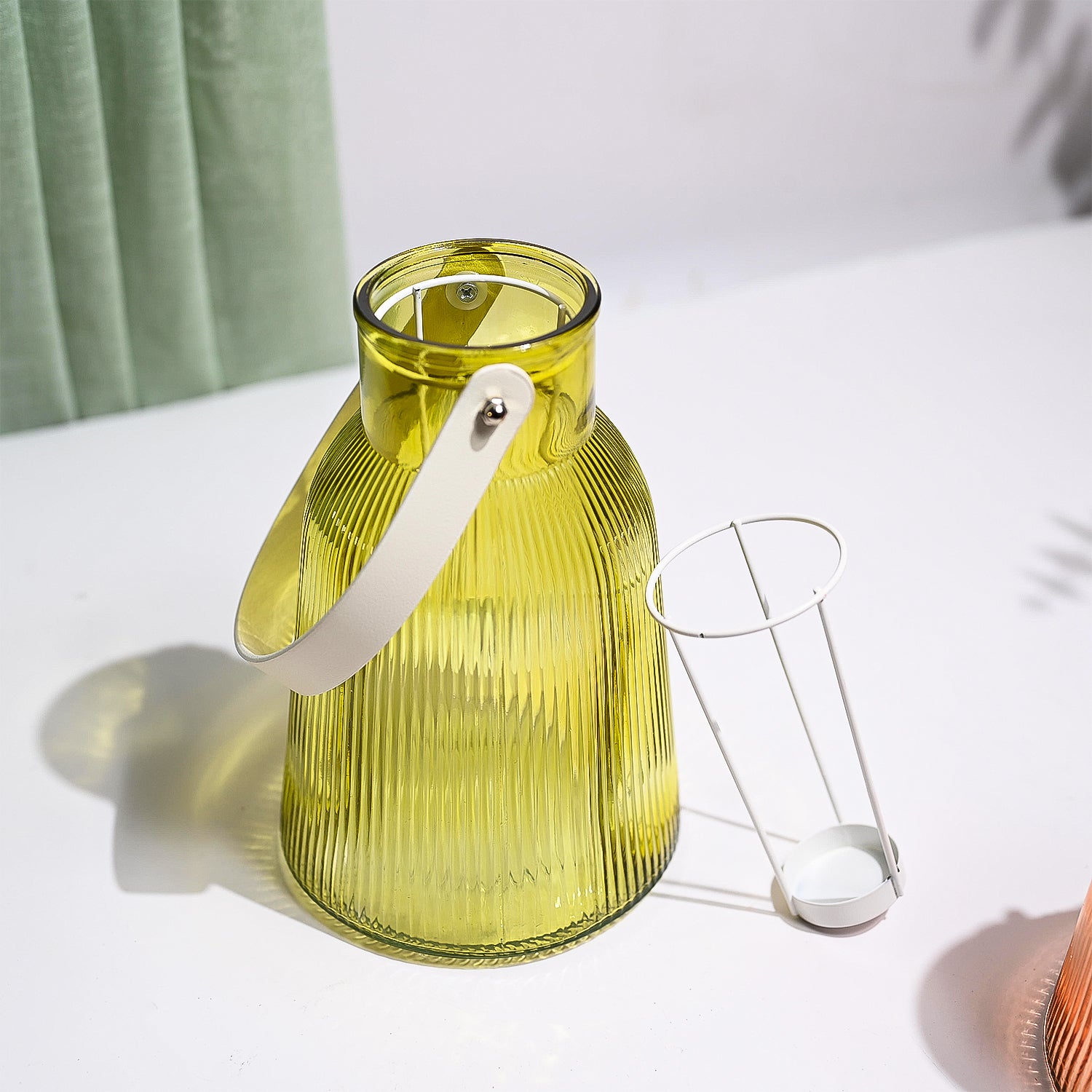 VON CASA Yellow Cylindrical Glass T-Light Holder