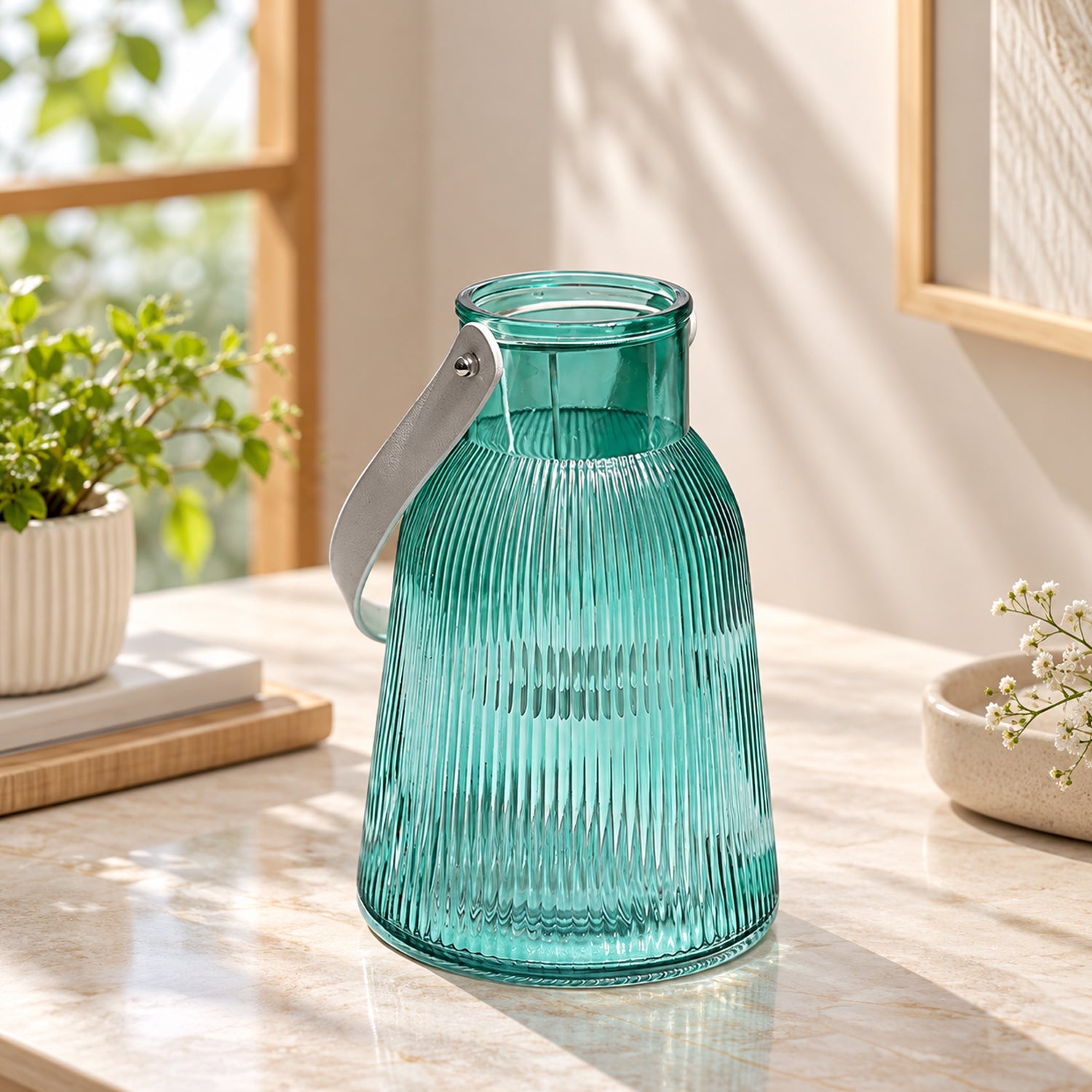 VON CASA Blue Cylindrical Glass T-Light Holder
