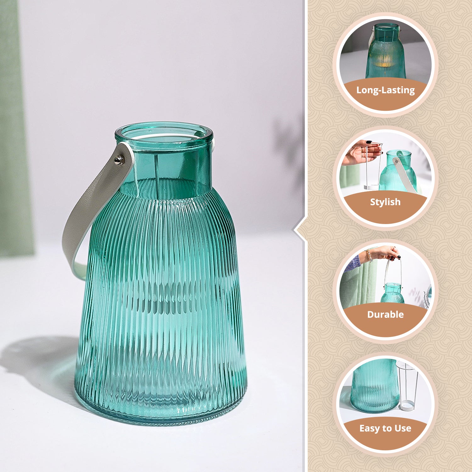 VON CASA Blue Cylindrical Glass T-Light Holder