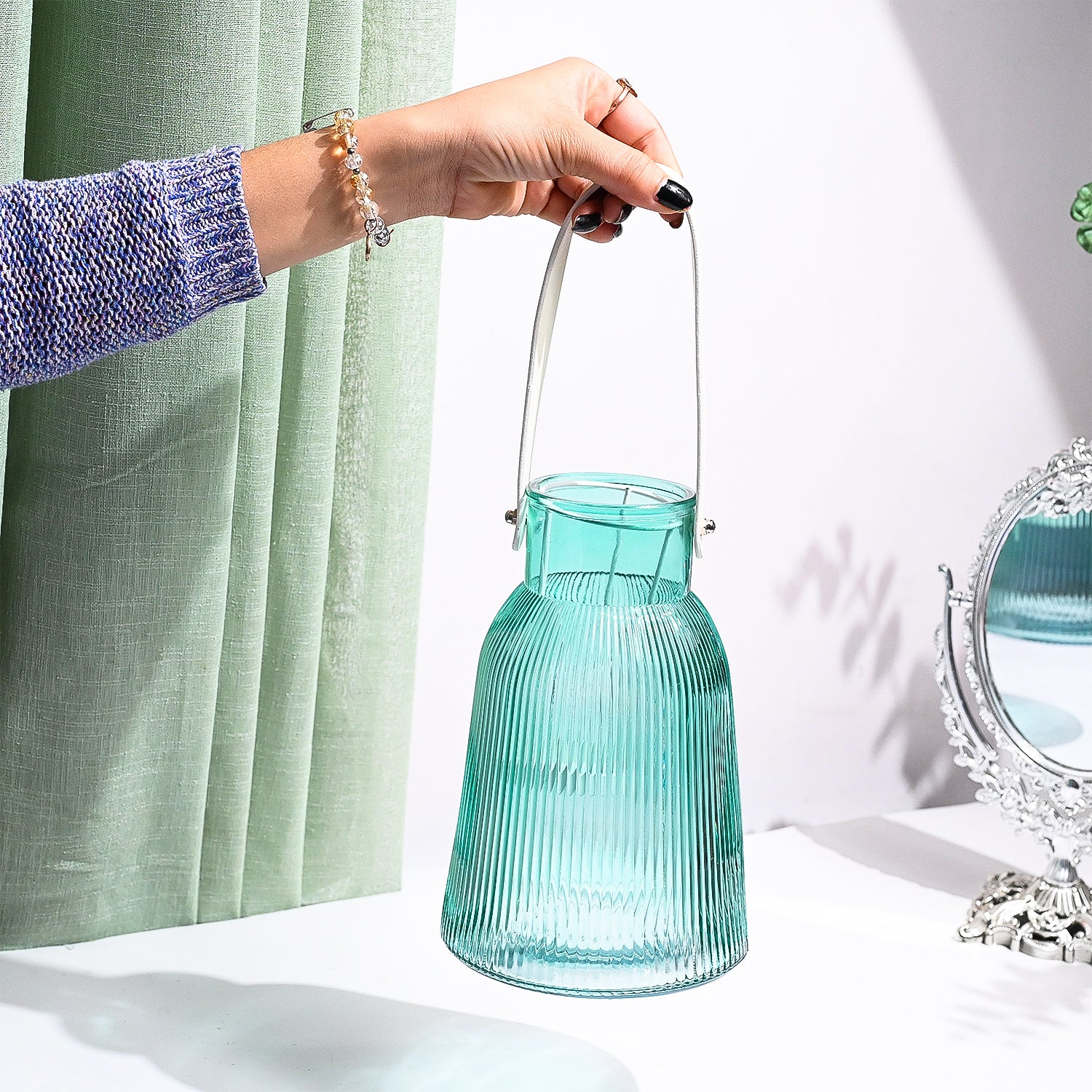 VON CASA Blue Cylindrical Glass T-Light Holder