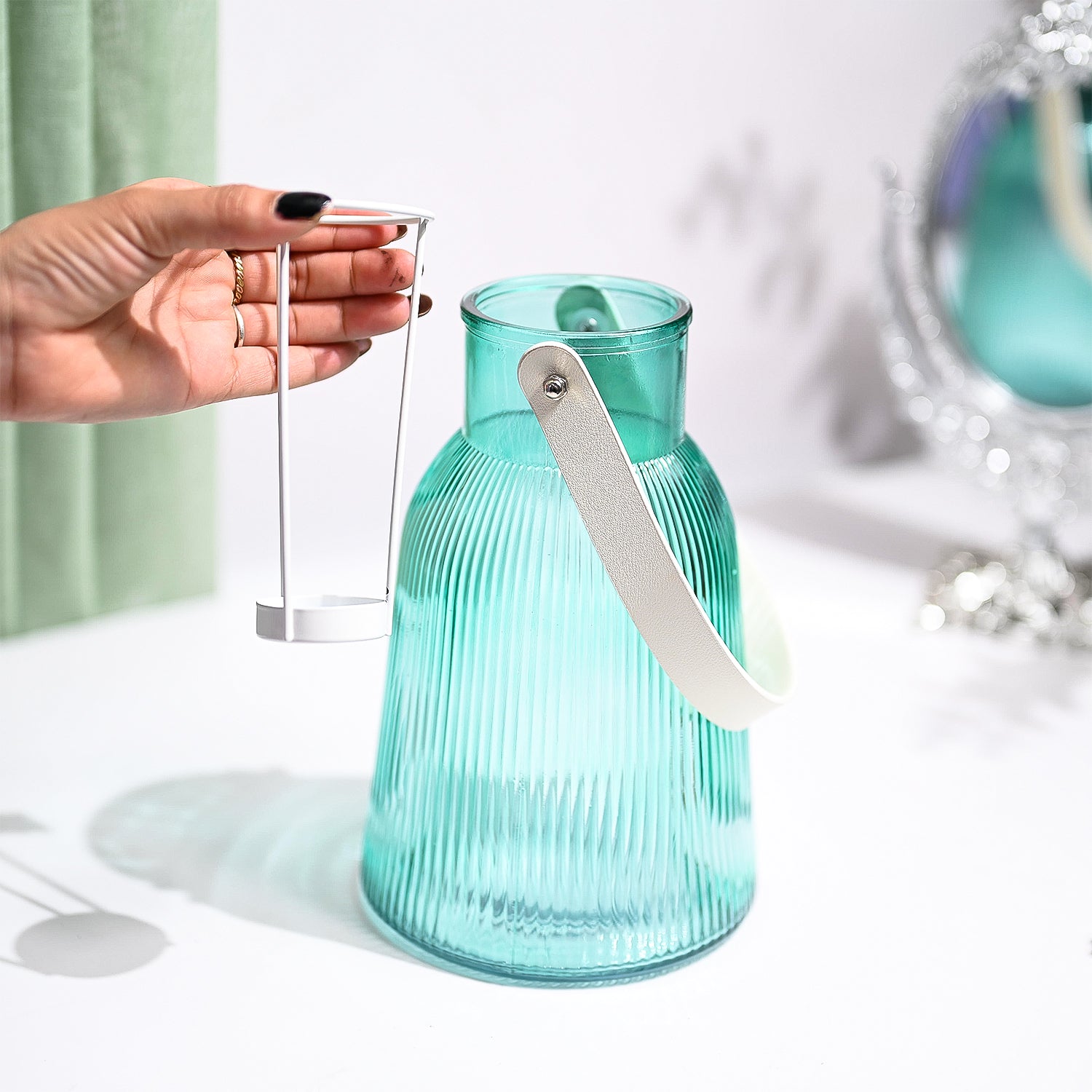 VON CASA Blue Cylindrical Glass T-Light Holder