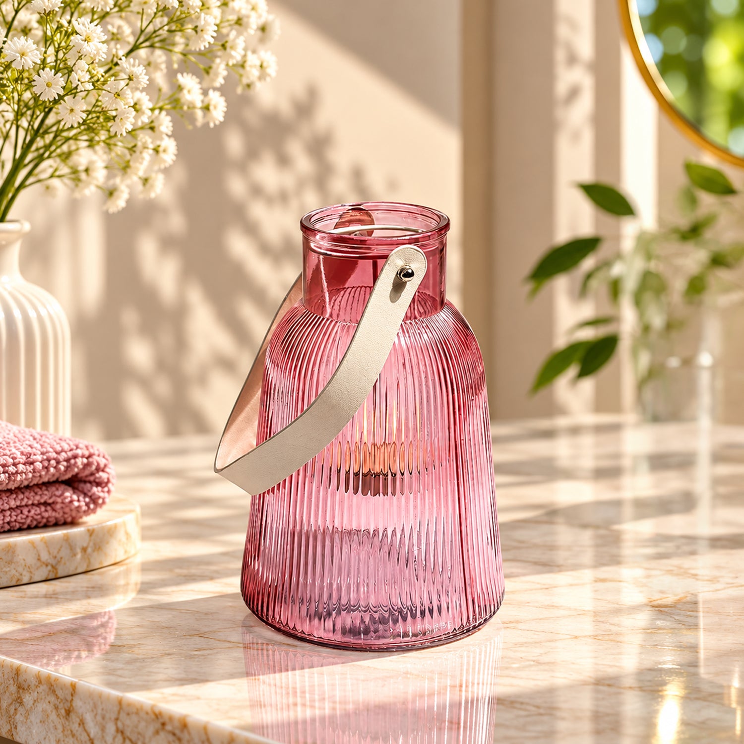 VON CASA Purple Cylindrical Glass T-Light Holder